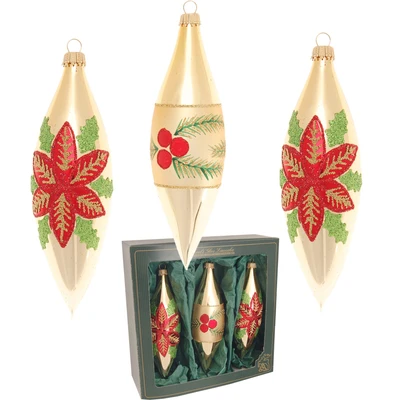 Abbildung von Krebs Glas Lauscha Christbaumschmuck &quot;Weihnachtsstern &amp; Beeren, in Olivenform&quot;, (Set, 3 tlg.), Weihnachtsdeko, Christbaumkugeln aus Glas, Weihnachtsbaumkugel