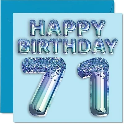 Abbildung von Stuff4 Geburtstagskarte zum 71. Geburtstag für Männer Blauer Glitzer Partyballon Happy Birthday Karten 71 Jahre alten Mann, Großvater, Vater, Oma, 145 mm x mm,