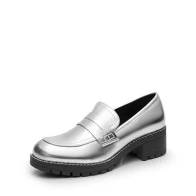 Abbildung von DREAM PAIRS Damen Klassische Loafer Bequeme Mokassins Slippers Business Schuhe mit Dicker Sohle für Damen,Size 38,Silber Pu,SDLS2319W