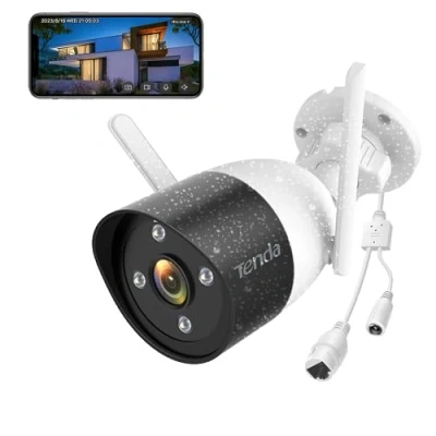 Abbildung von Tenda Überwachungskamera Aussen WLAN, 1080P IP Kamera mit 30m Vollfarb Nachtsicht, Zwei Wege Audio, Alarmmeldung, Personenerkennung &amp; Bewegungserkennung, IP66, SD Karte/Cloud/NVR Speicher, CT3