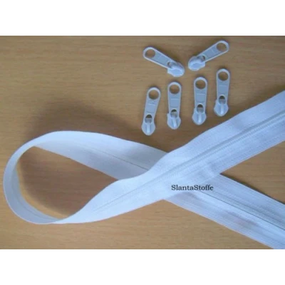 Abbildung von Slantastoffe 5m Reißverschluss endlos, Spirale 5mm + 10 Schieber/Zipper 27 Farben, Meterware (Weiß)