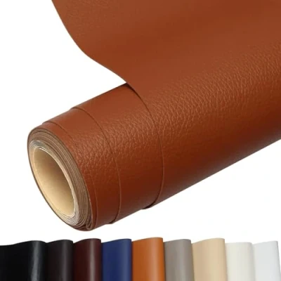 Abbildung von Kunstleder Selbstklebend, Leder Patch 60 * 200cm Reparatur PU Lederreparaturband für Sofas, Handtaschen, Jacken, Autositze, Möbel (Hellbraun)
