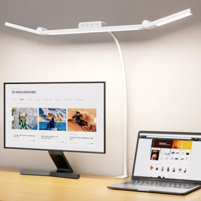 Abbildung von EppieBasic Schreibtischlampe LED Klemmbar,24W 3 Lampenköpfe Dimmbar für Homeoffice, 1200LM Augenschutz Schwanenhals Büro Tischlampe,Monitor Lampe Weiß 4 Farbtemperatur Helligkeitsstufen 30Min Timer