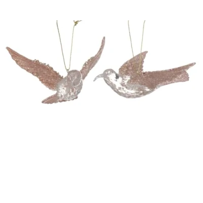 Abbildung von Decoris Christbaumschmuck Kunststoff 11cm x 1 Stück Sortiert Kolibri Vogel bruchsicher transparent klar rosa