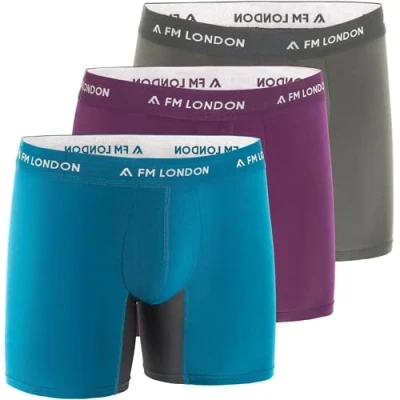 Abbildung von FM London 3 PACK Technical Longline Panties, Herren, Größe: Large, Charcoal green purple