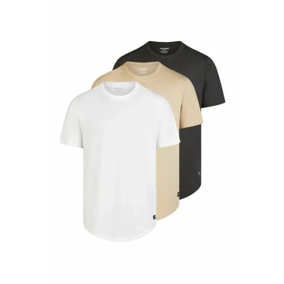Abbildung von JACK &amp; JONES Tshirt Herren lang geschnitten Set 100% Bio Baumwolle Regular Fit JJENOA 3er Pack Rundhals Kurzarm Sommer Organic Basic Tee Shirt, Größe:S, Farbe:Pack 1 (Black/White/Crockery)