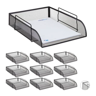 Abbildung von 10 x stapelbare Dokumentenablage, Büro Briefablage aus Metall für DIN A4, Schreibtischablage BxT 26x33,5cm, schwarz