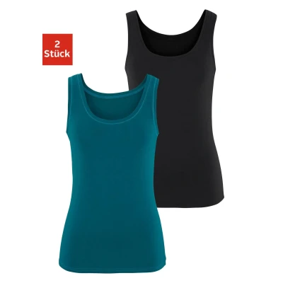 Abbildung von Lascana 2 PACK Top, Damen, Größe: 32/34, Petrol + schwarz