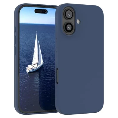 Abbildung von EAZY CASE Premium Silikon Handyhülle kompatibel mit iPhone 16 Slimcover Kameraschutz und Innenfutter, Silikonhülle, Schutzhülle, Bumper, Handy Case, Hülle, Softcase, Blau