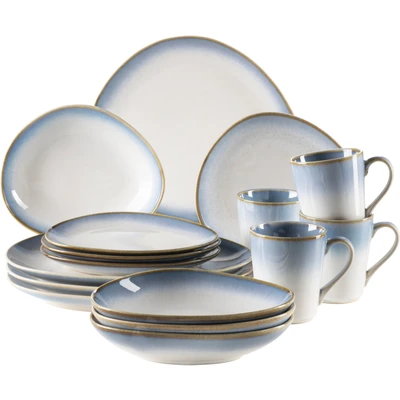 Abbildung von MÄSER 931990, La Sinfonia, Modernes Geschirr Set für 4 Personen mit einzigartiger Formgebung und Farbverlauf von Blau zu Weiß, 16 teiliges Kombiservice im Vintage Look, Steinzeug
