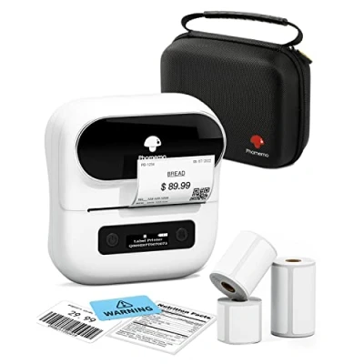 Abbildung von Phomemo M220 Etikettenmacher, Bluetooth Etikettendrucker für Barcode, Adresse, Haus, Mailing, Kleinunternehmen, Kleidung, tragbarer Etikettenmacher mit 3 Rollen Etiketten