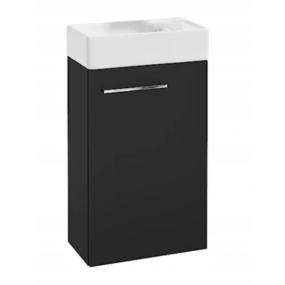 Abbildung von Deftrans Domodomo Badezimmerschrank mit Waschbecken, Waschbeckenschrank 40 x 60 21,3 cm, Keramik Waschbecken Set, Wanddschrank für kleines Bad (Schwarz)