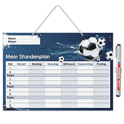 Abbildung von younikat Stundenplan abwischbar zum aufhängen I Fußball blau inkl. Stift wiederbeschreibbar Grundschule Jungen Mädchen dv984