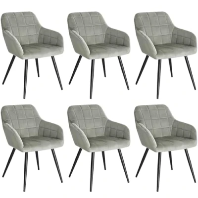Abbildung von WOLTU 6 x Esszimmerstühle 6er Set Esszimmerstuhl Küchenstuhl Polsterstuhl Design Stuhl mit Armlehnen, Sitzfläche aus Samt, Gestell Metall, Grau, BH93gr