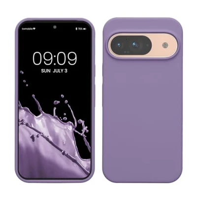 Abbildung von kwmobile Hülle kompatibel mit Google Pixel 9 / Pro Silikon Handy Case Handyhülle weiche Oberfläche kabelloses Laden Veilchen Lila