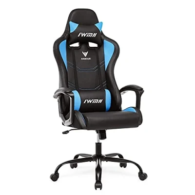 Abbildung von Intimate WM Heart Gaming Stuhl, Gamer Stuhl mit ergonomischer Rückenlehne, verstellbare Kopfstütze und Lendenwirbelstütze, Blau
