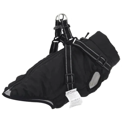 Abbildung von vidaXL Hundemantel mit Geschirr Wasserdicht Reflektierend Schwarz L32, Winter, Hundejacke Geschirr, Welpenmantel