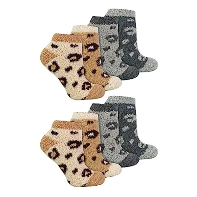 Abbildung von 8er Pack Damen Flauschige Tier Socken Atmungsaktiv Neuheit Lustig Plüsch Fuzzy Kurz Kuschelsocken (37 42, Grau/Beige)