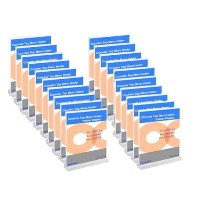 Abbildung von TUKA 20er Tischaufsteller A4 Hochformat mit Acryl Basis, Werbeaufsteller Tischständer Doppelseitiges Display, Flyer Aufsteller, Menükartenhalter, Glasklar Acrylglas T Ständer, TKD8207 20x
