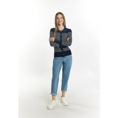 Abbildung von DREIMASTER Maritime Damen Strickjacke XS/S / Marineblau Off White 50% Viskose 28% Polyester 22% Nylon