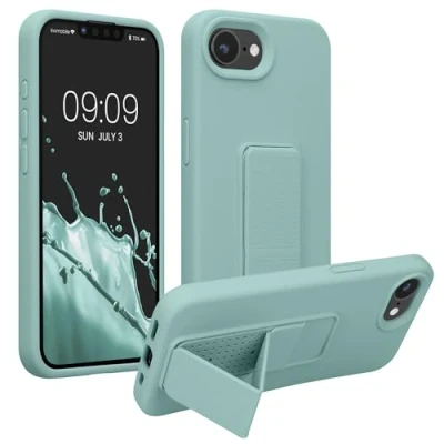 Abbildung von kwmobile Handyhülle kompatibel mit Apple iPhone SE 2025 / 4 4. Generation Hülle Fingerhalter und Standfunktion Silikon Case Handy Cover in Mintgrün