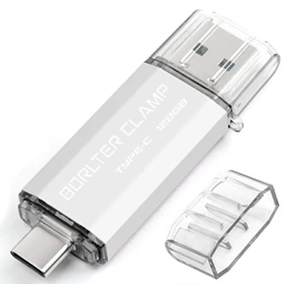 Abbildung von BORLTER CLAMP Type C USB Stick 128GB OTG 2 in 1 Speicherstick Dual Port 3.0 Flash Laufwerk mit Anschluss für Smartphone, Tablets &amp; Computer (Silber)
