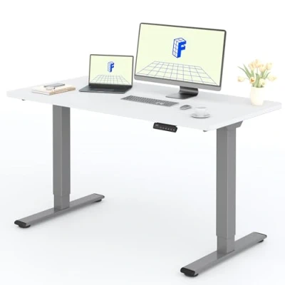 Abbildung von FLEXISPOT EF1 Elektrisch Höhenverstellbarer Schreibtisch (140 x 80 cm) Einteilige Tischplatte 2 Fach Teleskop, Sitz &amp; Stehpult mit Memory Steuerung (weiß, grau Gestell)