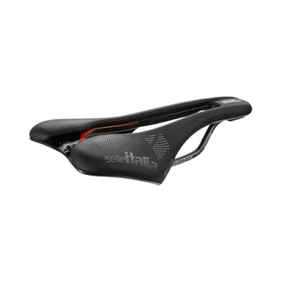 Abbildung von Selle Italia SLR Boost KC TM Superflow Fahrradsattel mit klassischem Design, bequemer Rennradsattel aus Gel und Loch, Chrom Mangan Rahmen Größe S3, Schwarz/Rot