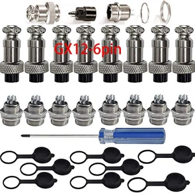 Abbildung von RUNCCI YUN 8Pcs GX126 Pin Aviation Stecker Adapter, 5A 12mm Gewinde Männlich Weiblich Metall Luftfahrt Drahtverbinder Kit, mit Gummi Schutzkappe und Phillips Schraubendreher