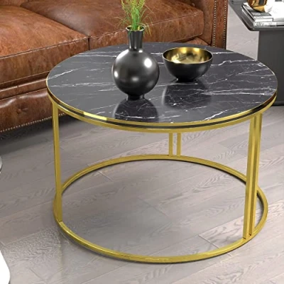 Abbildung von en.casa Couchtisch, Beistelltisch »Aulum« 50 x 70 cm Marmor, Schwarz / Gold