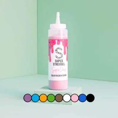 Abbildung von Super Drip Rosa Kuchenglasur Cake Melts Schokolade 300g Glasur für Kuchen Kekse Plätzchen Eis Muffin Torten uvm. Flasche Icing Dekoration (Rosa)