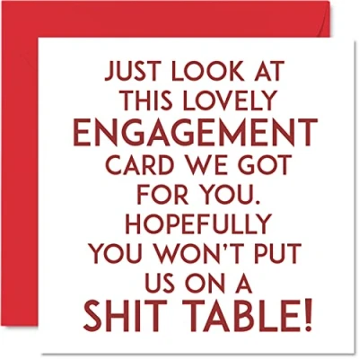 Abbildung von Stuff4 Lustige Verlobungskarten für Paare Don&#039;t Put Us On A Shit Table Glückwunschkarten Verlobte, 145 mm x