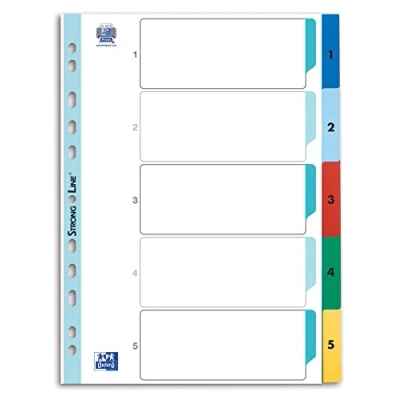 Abbildung von Oxford Kunststoff Register A4, Strong Line, Zahlen 1 5, 5 teilig, mit Deckblatt
