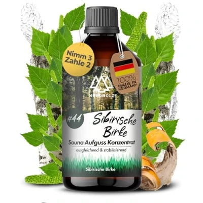 Abbildung von NORDHOLZ® Saunaaufguss [54 Sorten 15ml, 100ml, 250ml] Sauna Aufgussmittel für intensive &amp; erholsame Zubehör (#44 Sibirische Birke, 250ml)