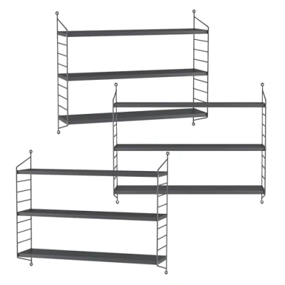 Abbildung von [en.casa] Modulares Wandregal Strängnäs 3er Set Metallregal Dunkelgrau Hängeregal mit 3 Regalböden Badregal Küchenwandregal Wandablage Wohnzimmer
