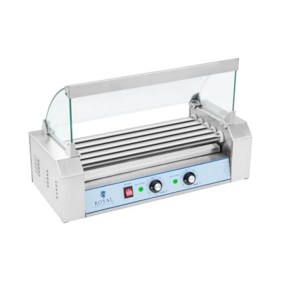 Abbildung von Royal Catering Hot Dog Grill Maschine Maker (5 Rollen, Platz für 8 Würstchen, 1.000 W, 2 Heizzonen, Edelstahl) silber
