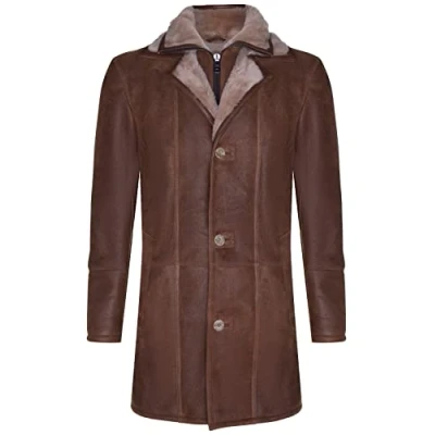 Abbildung von Infinity Leather Klassischer Trenchcoat aus braunem Schafsleder für Herren 5XL