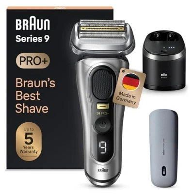 Abbildung von Braun Haar und Bartschneider Series 9 Pro+ 9577cc Premium Herrenrasierer, mit Ladeetui sowie Reinigungs Ladestation, Wasserdicht, Wet &amp; Dry, 4+1 Scherkopf