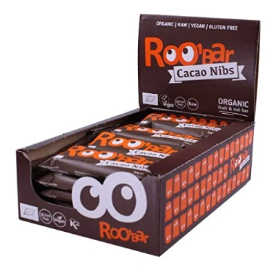 Abbildung von Roobar Cacao nibs 100% Organic Vegan Raw Bar with Superfoods for Optimum Nutrition. Dairy &amp; Gluten Free, No Added Sugar 20 x 30g Bars