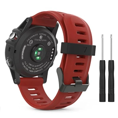 Abbildung von MoKo Armband Kompatibel mit Garmin Fenix 3/3 HR/Fenix 5X/5X Plus/Tactix Charlie/Descent Mk1/Quatix 3, Silikon Ersatzarmband Sportarmband Uhrenarmband Werkzeug, Dunkelrot