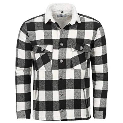 Abbildung von Rock Creek Herren Winterjacke Karierte Flanelljacke Gefüttert Holzfällerjacke Holzfällerhemd Kragen Teddyfutter Kariert Thermojacke H 264 Weiß 4XL