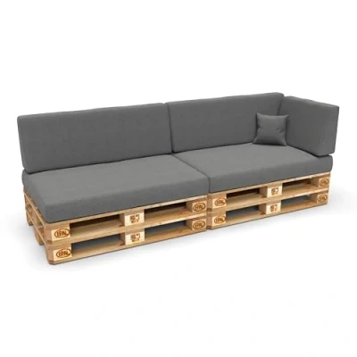 Abbildung von POKAR Palettenkissen Palettenauflagen mit abnehmbarem Bezug Palettenmöbel Palettensofa 6er Set: Sitzkissen 120x80 + Rückenlehne 120x40, Grau