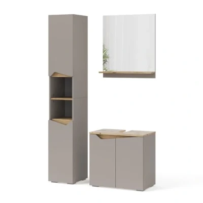 Abbildung von Vicco Badmöbel Set Marelle, Greige/Artisan Eiche, 3 Teile, mit Hochschrank, (3 St., er Set)
