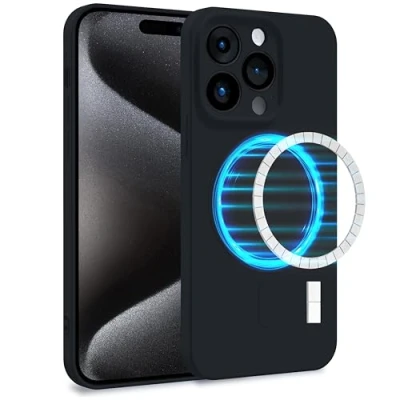 Abbildung von MyGadget Hülle für Apple iPhone 15 Pro [ kompatibel mit MagSafe ] Zweilagige Handyhülle Kameraschutz Cover Innenfutter &amp; Silikon außen Schwarz