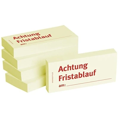 Abbildung von Bizstix Haftnotizen 75x35mm gelb &#039;Achtung Fristablauf am&#039; VE=5 Blöcke