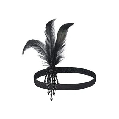 Abbildung von BABEYOND 1920s Stirnband Damen Gatsby Kostüm Accessoires 20er Jahre Flapper Feder Haarband Schwarz
