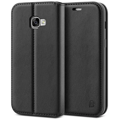 Abbildung von BEZ Hülle für Samsung Galaxy A5 2017 Hülle, Handyhülle Kompatibel Tasche, Case Schutzhüllen aus Klappetui mit Kreditkartenhaltern, Ständer, Magnetverschluss Schwarz