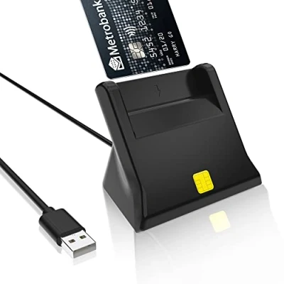 Abbildung von USB Chipkartenlesegerät Smartcard Reader Plug &amp; Play Unterstützt Smart Cards/CAC/Chip Gesundheitskarte/IC Bank/Chip Karte/E Tax, mit Kabel LED, für Windows XP/Vista/7/8/10/11