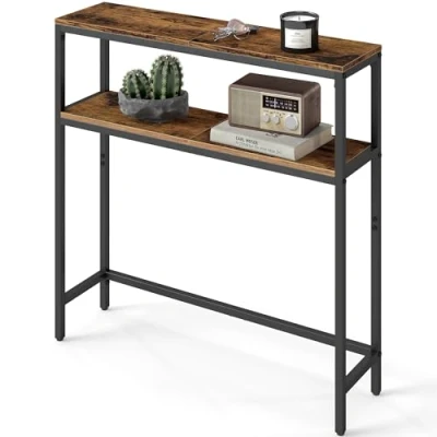 Abbildung von VASAGLE Konsolentisch, schmaler Sofatisch mit 2 Ablagen, 20 x 80 cm, Flurtisch, Ebenen, für Flur, Wohnzimmer, Schlafzimmer, vintagebraun tintenschwarz LNT130K01