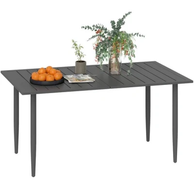Abbildung von Outsunny Gartentisch 150x90cm, Wetterfest Balkontisch aus Stahl, mit Schirmloch Lamellendesign Outdoor Campingtisch Beistelltisch, rechteckig Terrassentisch für Garten Balkon Schwarz